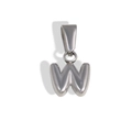 Polished silver stainless steel bubble letter W pendant with metallic gloss on white background - W-Steel