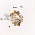 Two-tone silver and gold leaf ring with a stylish minimalist open adjustable design - Leaf Shape Style (款式8)