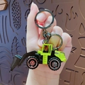 Mini graafmachine sleutelhanger in neon groen met zilveren ring en karabijnsluiting - Groene sloopmachine