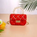 Quilted red jelly bag with pearl handle and rhinestone details for elegant women - Red