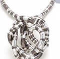 Flexible snake bone necklace in silver and dark grey metallic mesh woven pattern - 6x900mm / Silver & Black
