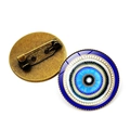 Front and back view of blue evil eye brooch pin with bronze metal backing accessory - Bronze-3