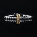 Retro titanium steel woven bracelet with a gold crown pendant and micro-set zircon stones - Steel Color Gold Crown with White Zircon