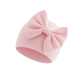 Detail of pink knitted baby hat featuring a large bow and soft ribbed texture - Pink (Bow Turban Hat)
