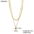 Detail of golden double-layer sun pendant necklace with snake chain and bead chain - Double Layer Sun Necklace / Gold Sun Pendant Style