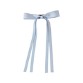 Elegant light blue satin bow hair clip with long ribbons and a secure spring fastener - Ribbon Duckbill Clip / Blue