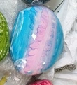 Spherical evening clutch bag with blue and pink marble pattern in glossy finish - Blue & Pink