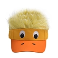 Detail van de eendenpruikmuts met pluchen haar, geborduurde ogen en een oranje snavel - Gele Pruik Cartoon Eend (Stijl 4)