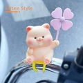 Cute pink cat car dashboard ornament with a rotating clover windmill and silicone strap - 2354D Cat Windmill (with Strap)