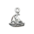 Vintage silver boat shaped metal pendant charm for DIY nautical jewelry making - Retro Sailboat Charm (7350) / 1 Piece (15x18mm) / Antique Silver