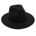 Detailed top view of a classic black wide brim wool fedora hat with a centered crown indent - One Size / Black