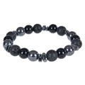 Detailansicht von 8mm Lavastein und grünen Kristallperlen Armband mit Metallelementen - Magnetstein-Armband