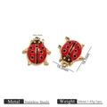 Red ladybug pendant in stainless steel with dimension markings and technical details - 19.7mm x 19.3mm