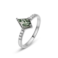 Elegante S925 zilveren ring met vlieger-vormige mosagaat en zijdelingse diamanten - US8# / Dik Zilver Wit Goud
