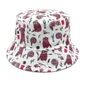 Vue détaillée d'un chapeau bob blanc avec motif imprimé raton laveur et fleurs - Style Raton Laveur et Fleurs (3#)