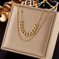Detail of layered gold necklaces with fine bead and cuban chain in a luxury gift box - Cuban Bead Double Layer Style (N1913)