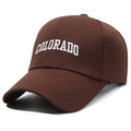 Dark brown cotton baseball cap with white Colorado embroidery in a classic six-panel style - One Size(Adjustable) / Coffee