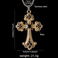 Gold stainless steel cross necklace with black stones and detailed size parameters - Gold/Black Rhinestone
