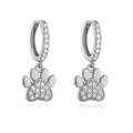 Detailed view of silver hoop earrings featuring sparkling crystal cat paw dangles - Silver White Zircon Cat Paw Hoop Earrings