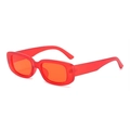 Retro small rectangle sunglasses with bright red frames and orange tinted lenses - Red Frame Red Lens