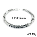 Bracelet à maillons cubains bicolore gris et argent, 220x7mm, poids de 19g - Bracelet Rayé Argent Noir (KB150255-KLHQ)