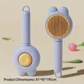 Light blue self-cleaning pet grooming brush with yellow one-click hair release button - Rabbit Ear Deshedding Comb / Purple