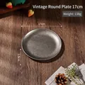 Retro 304 stainless steel serving plate 17cm round tray with matte finish - 17cm (138g) / Vintage Snowflake Grey
