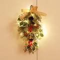 Decorazione natalizia a goccia con pigne, bacche rosse, campanelli e luci LED calde - Con luce LED