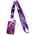Starry nebula print lanyard set with matching ID card holder and metal lobster hook - Glamorous Pink Purple Galaxy Set (YZ20-42)