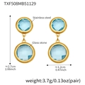 Gold stainless steel drop earrings with blue glass stone in double circle design - Gold - Light Blue Stone (TXF508)