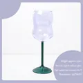 Stemmed borosilicate glass cup with purple ripple body and contrasting green base - 301-400ml / Purple with Green Base