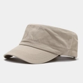 Detail of khaki cotton cadet cap showing reinforced stitching on the curved brim - Adjustable / Khaki