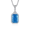 Collar con Colgante de Aquamarina de Plata de Ley S925 con Diamante de Lujo Elegante - Fddz-022 - Azul Océano (cadena Chopin) / Plata 925