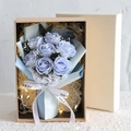 Blue soap rose bouquet with LED lights in a kraft gift box for birthdays - Gift Box without String Lights / Dark Blue