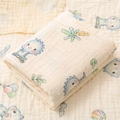 Weiche Baumwoll-Gaze Babydecke mit blauen Cartoon-Dinosauriern und bunten Ballonmotiven - 4-Lagig 110*110cm / Kokos-Dino