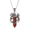 Silver dragon pendant necklace with a reddish-brown hexagonal crystal stone prism - Gold Sandstone