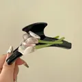 Grande pince à cheveux en acétate noir avec tulipe rose pour cheveux épais - Style Lys / Noir