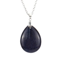 Detail of blue sandstone teardrop pendant necklace with sparkling starry sky effect - Blue Goldstone
