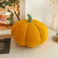 Modern yellow velvet pumpkin pillow with green stem as a decorative sofa cushion - 23cm / Yellow