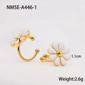 Detailed view of daisy enamel earrings in gold finish with 1.1cm size measurement - White Ear Cuff