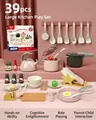 39pcs kids kitchen toy set in Morandi pink with pots, pans and colorful utensils - 39PCS Pink Kitchen Set with Induction Cooker