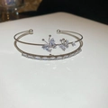Bracciale rigido a farfalla placcato argento con zirconi cubici e design a doppio strato - Argento-Farfalla Doppio Strato (18#HB3099)