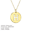 14K gold plated stainless steel necklace featuring a hollow round letter H pendant - Letter H (H-14K Gold)