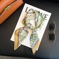 Elegant ivory silk scarf with house and floral prints and champagne geometric border - New Silk Scarf/small Square Scarf 38 / 65