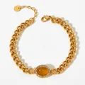 Bracciale a catena in acciaio inossidabile dorato con gemma gialla ovale e cristalli - Agata Arancione (SAK855)