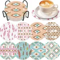 Set of 8 DIY diamond painting coasters with bohemian patterns and metal holder - Bohemian Ethnic Geometric Style (BD997)