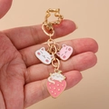 Handheld creative metal heart cat keychain with pink strawberry and enamel charms - Pink Strawberry Cat