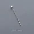 Minimalist S999 sterling silver letter K drop threader earrings in a polished finish - Letter K