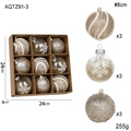 Set di 9 palline di Natale da 8cm color champagne e argento con glitter e fiocchi neve - Tipo C - Stile Trasparente Fiocco di Neve Glitter Oro (Set da 9)
