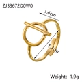 Detail view of gold stainless steel ring with 1.4cm cross bar and 1.7cm inner diameter - Minimalist Ring Crossbar Style (ZJ33672D0W0)